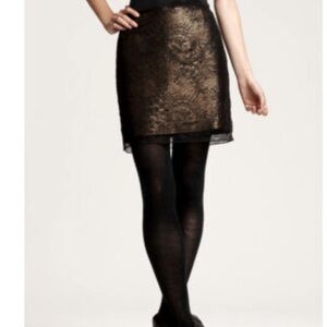 NWT Elie Tahari Cindy Skirt—Metallic Gold with Black Lace Overlay